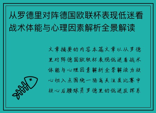 从罗德里对阵德国欧联杯表现低迷看战术体能与心理因素解析全景解读